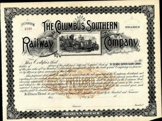 Columbus Southern Railway Co. ,  18 - - Unissued,  Crisp Stock Certificate