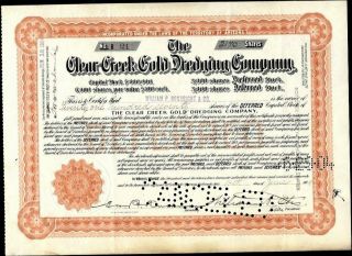Clear Creek Gold Dredging Co,  1904,  Territory Of Arizona,  Cancelled Stock Cft.