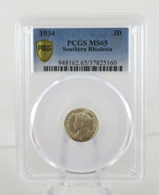 1934 Southern Rhodesia 3 Pence Silver Coin Pcgs Ms65 " Population 2,  None Finer "