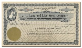 J.  U.  Land And Live Stock Company Stock Certificate (sheep Farmer)