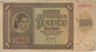 1941 1000 Kuna Croatia Currency Banknote Note Money Bank Bill Cash Europe Wwii