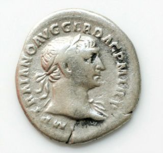 Roman Imperial Trajan.  Ad 98 - 117.  Ar Denarius .  Rome.  Laureate Bust Righ