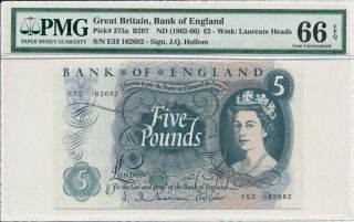 Bank Of England Great Britain 5 Pounds Nd (1962 - 66) Pmg 66epq
