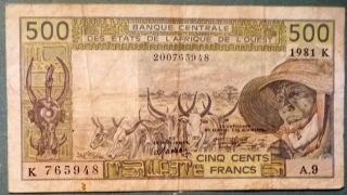 West African States - Senegal 500 Francs,  Letter K,  P 706 K C,  1981