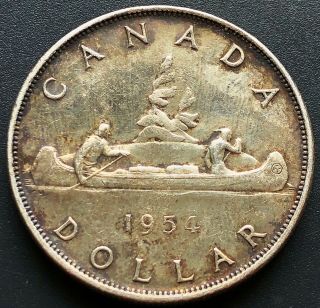 1954 Swl Canada Silver $1 Dollar Coin Ms Short Water Lines