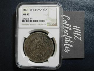 Ngc Japan 1884 Meiji Yr17 One Yen Silver Coin Au53 Scarce