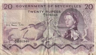 Seychelles 20 Rupees Banknote 1.  1.  1968 P.  16a Almost Fine