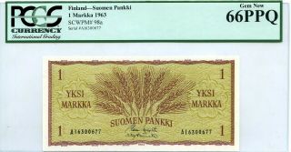 Finland 1 Markkaa 1963 Suomen Pankki Gem Unc Pick 98 A Lucky Money Value $66