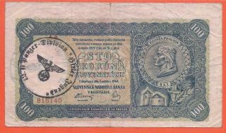 Germany - Slovakia - 100 Kronen - 1940 - With Nazi Stamp Hitler Jugend