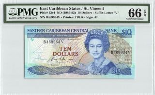 East Caribbean States / St.  Vincent Nd (1985 - 93) P - 23v1 Pmg Gem Unc 66 Epq $10