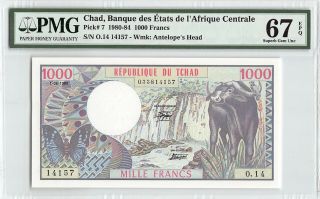 Chad 1980 P - 7 Pmg Gem Unc 67 Epq 1000 Francs