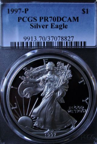 1997 - P 1oz Silver American Eagle Dollar - Pcgs Pr 70 Dcam