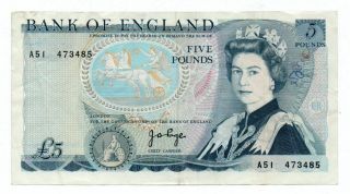 Bank Of England Five Pounds J.  B.  Page