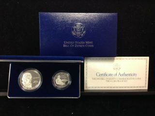 1993 Bill Of Rights 2 Coin Silver Commemorative Proof Set $1 & 50c Ogp