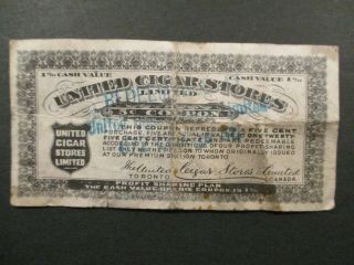 United Cigar Stores Limited 5 Cent Coupon Toronto Canada