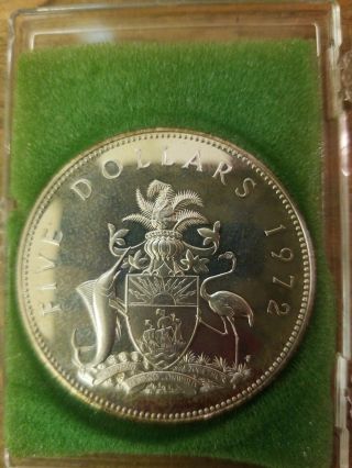 1972 Elizabeth Ii Bahamas 5.  00 Silver Coin 42.  12g