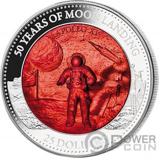Moon Landing Anniver Mother Of Pearl 5 Oz Silver Coin 25$ Solomon Islands 2019