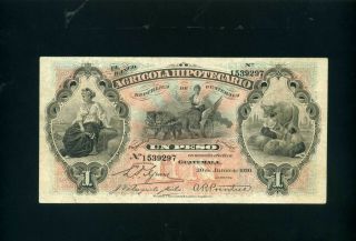 Guatemala Banco Agricola Hipotecario 1 One Peso 1920 - Vf