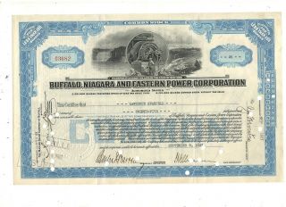 Buffalo Niagara & Eastern Power Corp.  1927 Stock Cert.  W/revenue Stamps