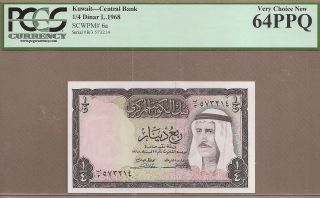 Kuwait: 1 / 4 Dinar Banknote,  (unc Pcgs64),  P - 6a,  1968,