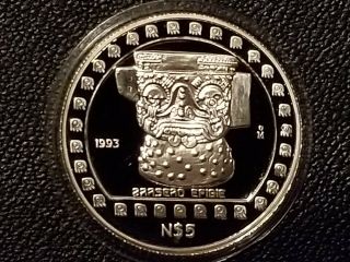 1993 Mexico N$5 Pesos Brasero Efigie Silver Proof - Mark Right - 500 Minted