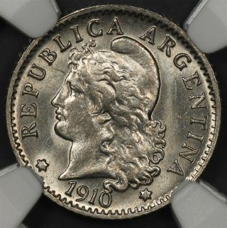 1910 Ngc Ms64 Argentina 5 Centavos