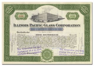 Illinois Pacific Glass Corp Stock Certificate (coca - Cola & Orange Crush Bottles)