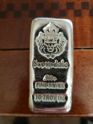10 Oz.  999 Silver Bar By Scottsdale Loaf Pour " Chunky "