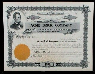 Stock Certificate Unissued Amce Brick Company Capital 1900 