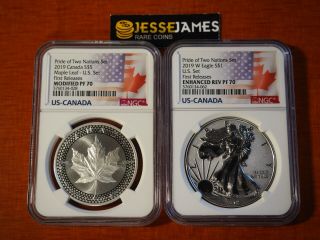 2019 W Reverse Proof Silver Eagle & Maple Leaf Ngc Pf70 Pride Of Two Nations Set