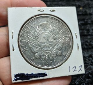 1882 Argentina 1 Peso Silver - Hi Grade - 122
