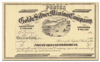 Porter Gold & Silver Mining Company Stock Certificate (california,  1860 