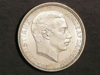 Denmark 1930 2 Kroner King 60th Birthday Silver Unc