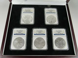 2011 P,  W,  S 25th Anniversary,  Silver Eagle Set (5 - Coins) Ngc Pf 70,  Ms 70 Er