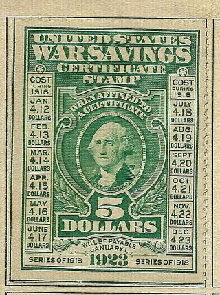 War - Savings Certificate Stamp Album Ws2 Series Of 1918 $5.  00 Usa No.  23025007