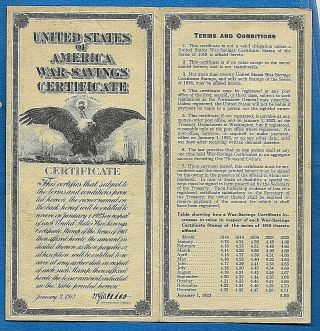 WAR - Savings Certificate STAMP Album WS2 Series of 1918 $5.  00 USA No.  23025007 3