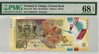 Trinidad & Tobago 50 Dollars 2015 P 59 Gem Unc Pmg 68 Epq Highest