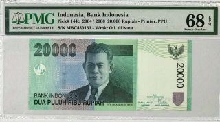 Indonesia 20,  000 Rupiah 2004 / 2006 P 144 C Gem Unc Pmg 68 Epq Highest