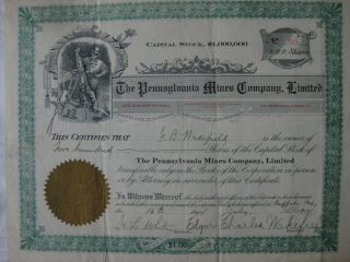 The Pennsylvania Mines Company Ltd 1912 Ontario Mines 200 Share Stock