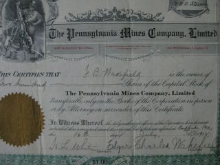 THE PENNSYLVANIA MINES COMPANY LTD 1912 ONTARIO MINES 200 Share Stock 2