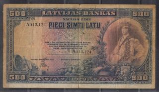 Latvia,  1929 500 Latu Banknote Serial A 013124