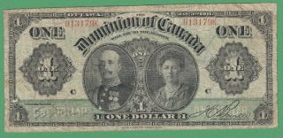 1911 Dominion Of Canada One Dollar Note - Green Line - 913179k - Vg