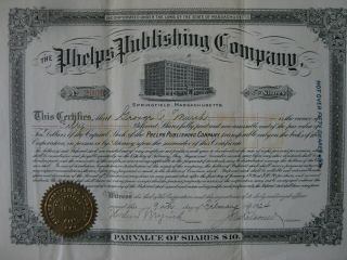 The Phelps Publishing Company 1924 Massachusetts 50 Share Stock