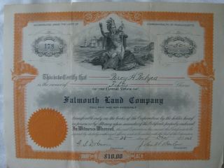 Falmouth Land Company 1908 Massachusetts Commonwealth 50 Share Bond