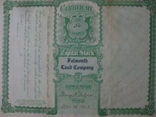 FALMOUTH LAND COMPANY 1908 Massachusetts Commonwealth 50 Share Bond 3