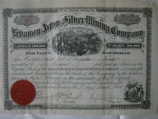Lebanon Acton Maine Silver Mining Company 1000 Shares Maine 1880 3