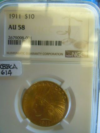 1911 - P $10.  00 Indian Head Gold Eagle,  Ngc Au58