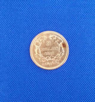 1856 - s US $3 GOLD COIN cleaned L4864 2