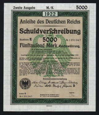 1922 Berlin,  Germany: German 5000 Mark Treasury Bond - Uncancelled With Coupons