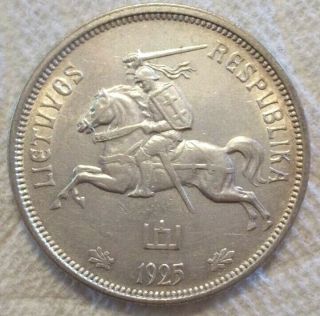 1925 Lithuania 5 Litai Km 78.  500 Silver Coin